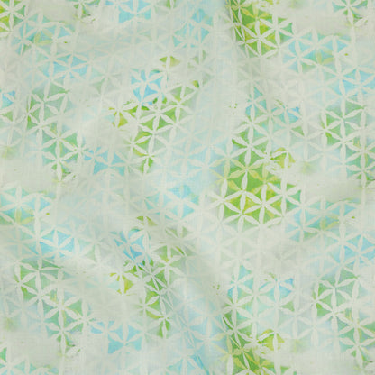 Turquoise, Lime and White Floral Geometry Medium Weight Linen Woven