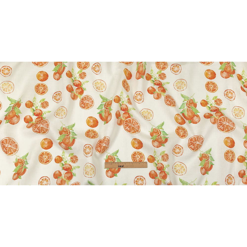 White, Orange and Green Citrus Medium Weight Linen Woven Full