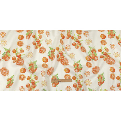 White, Orange and Green Citrus Medium Weight Linen Woven Full