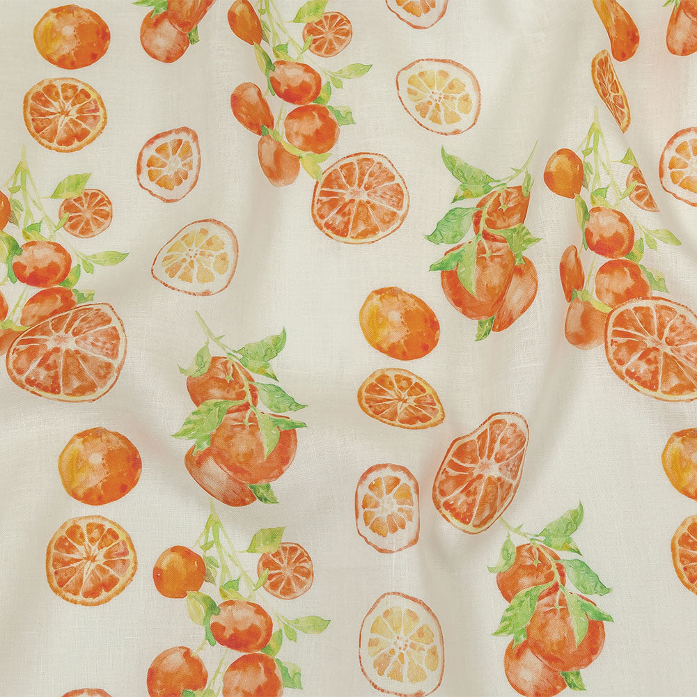 White, Orange and Green Citrus Medium Weight Linen Woven