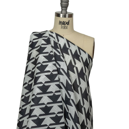 Black and White Oversized Houndstooth Printed Medium Weight Linen Woven Drape