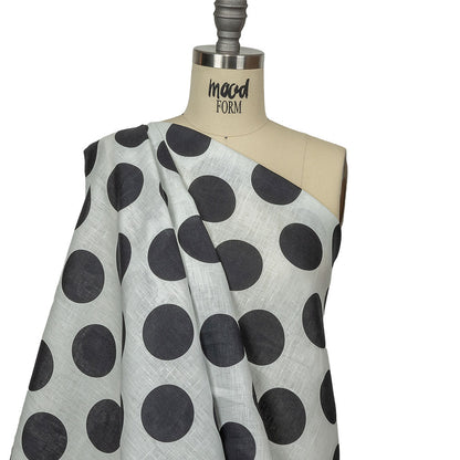 Black and White Big Polka Dots Medium Weight Linen Woven Drape
