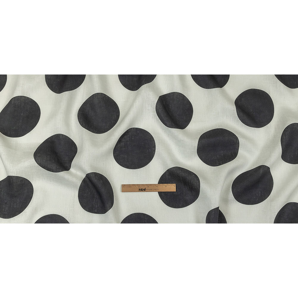 Medium Weight Linen Woven Print - Black and White Oversized Polka Dots Full