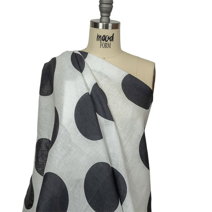 Medium Weight Linen Woven Print - Black and White Oversized Polka Dots Drape