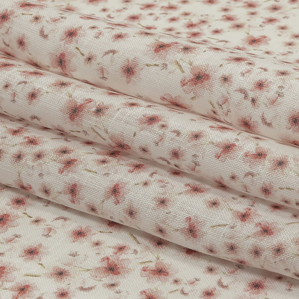 Pink and White Fluttering Flowers Medium Weight Linen Woven Folded