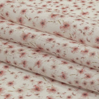 Pink and White Fluttering Flowers Medium Weight Linen Woven Folded