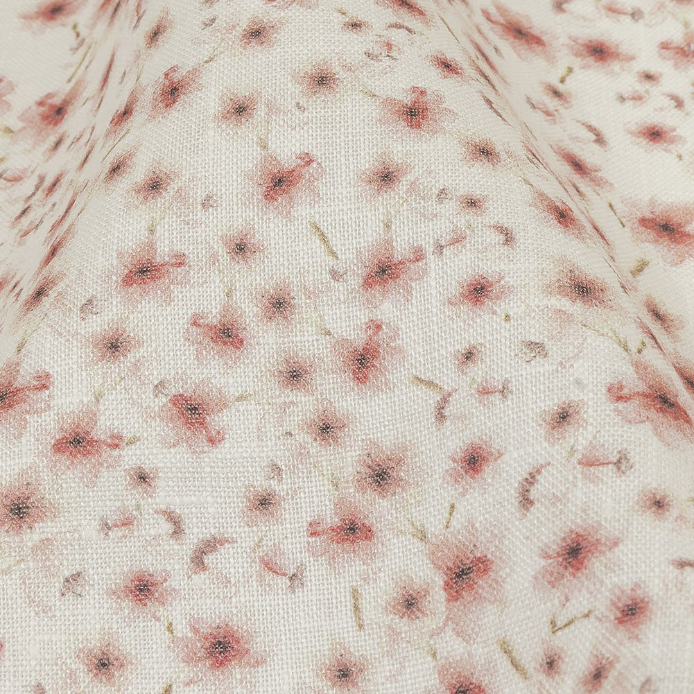 Pink and White Fluttering Flowers Medium Weight Linen Woven Detail