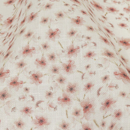 Pink and White Fluttering Flowers Medium Weight Linen Woven Detail