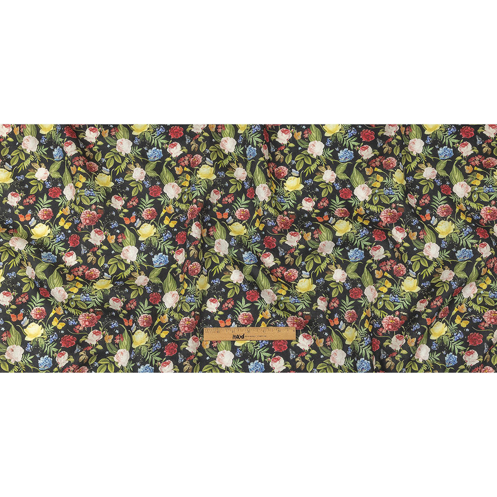 Black, Pink and Yellow Butterfly Garden Medium Weight Linen Woven Full