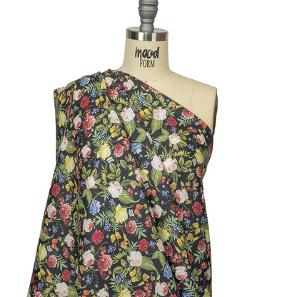 Black, Pink and Yellow Butterfly Garden Medium Weight Linen Woven Drape