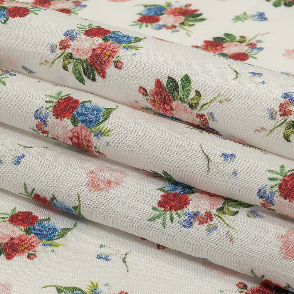 Pink, Blue and White Perfect Posies Medium Weight Linen Woven Folded