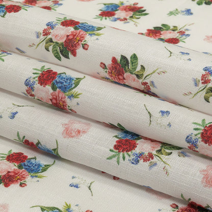 Pink, Blue and White Perfect Posies Medium Weight Linen Woven Folded
