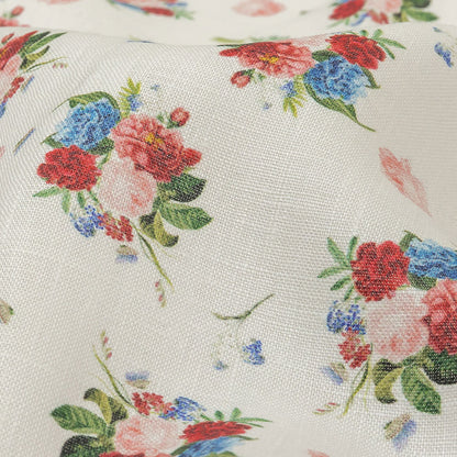 Pink, Blue and White Perfect Posies Medium Weight Linen Woven Detail