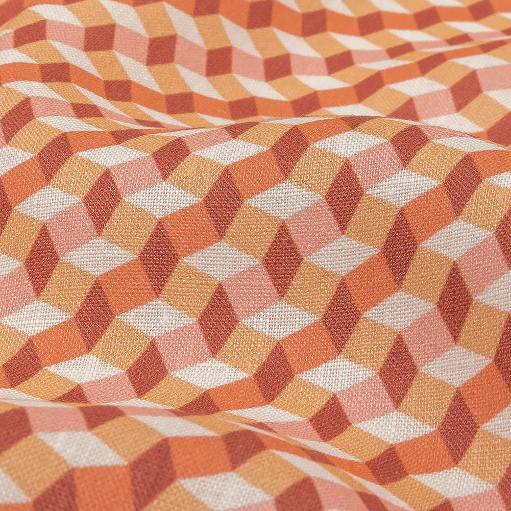 Pink, Creamsicle and Burgundy Diamond Illusion Medium Weight Linen Woven Detail