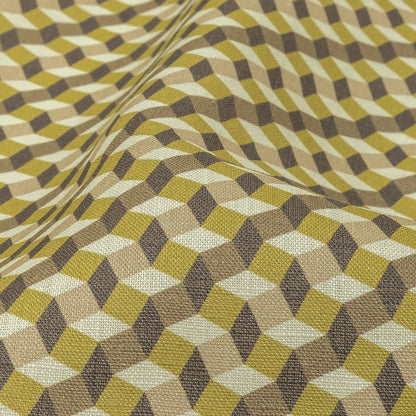 Olive, Brown and Beige Diamond Illusion Medium Weight Linen Woven Detail