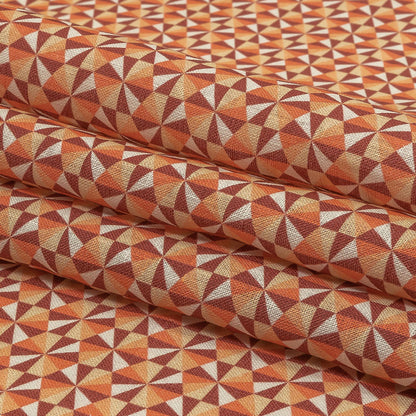 Orange, Pink and Dark Red Hexagon Pinwheels Medium Weight Linen Woven Folded