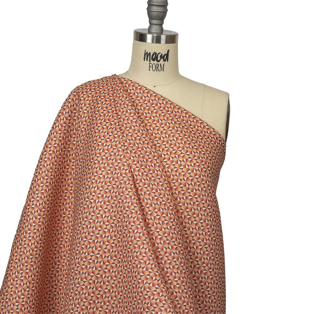 Orange, Pink and Dark Red Hexagon Pinwheels Medium Weight Linen Woven Drape