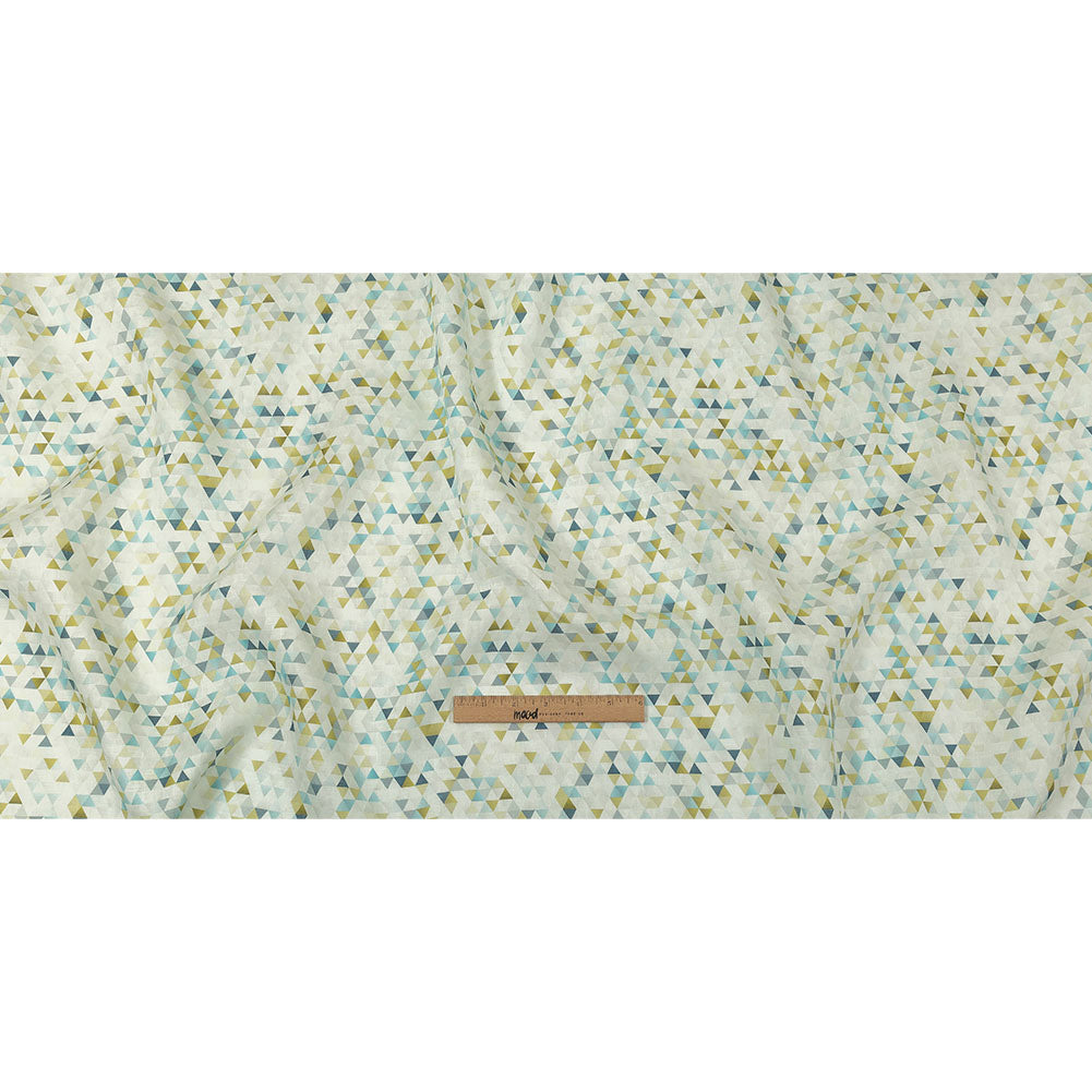 Blue, Lime and White Triangles Medium Weight Linen Woven Full