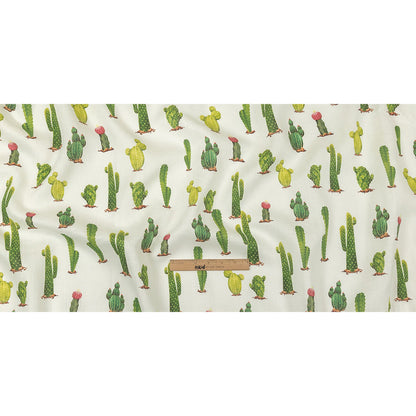 Green and Ivory Cactuses Medium Weight Linen Woven Full