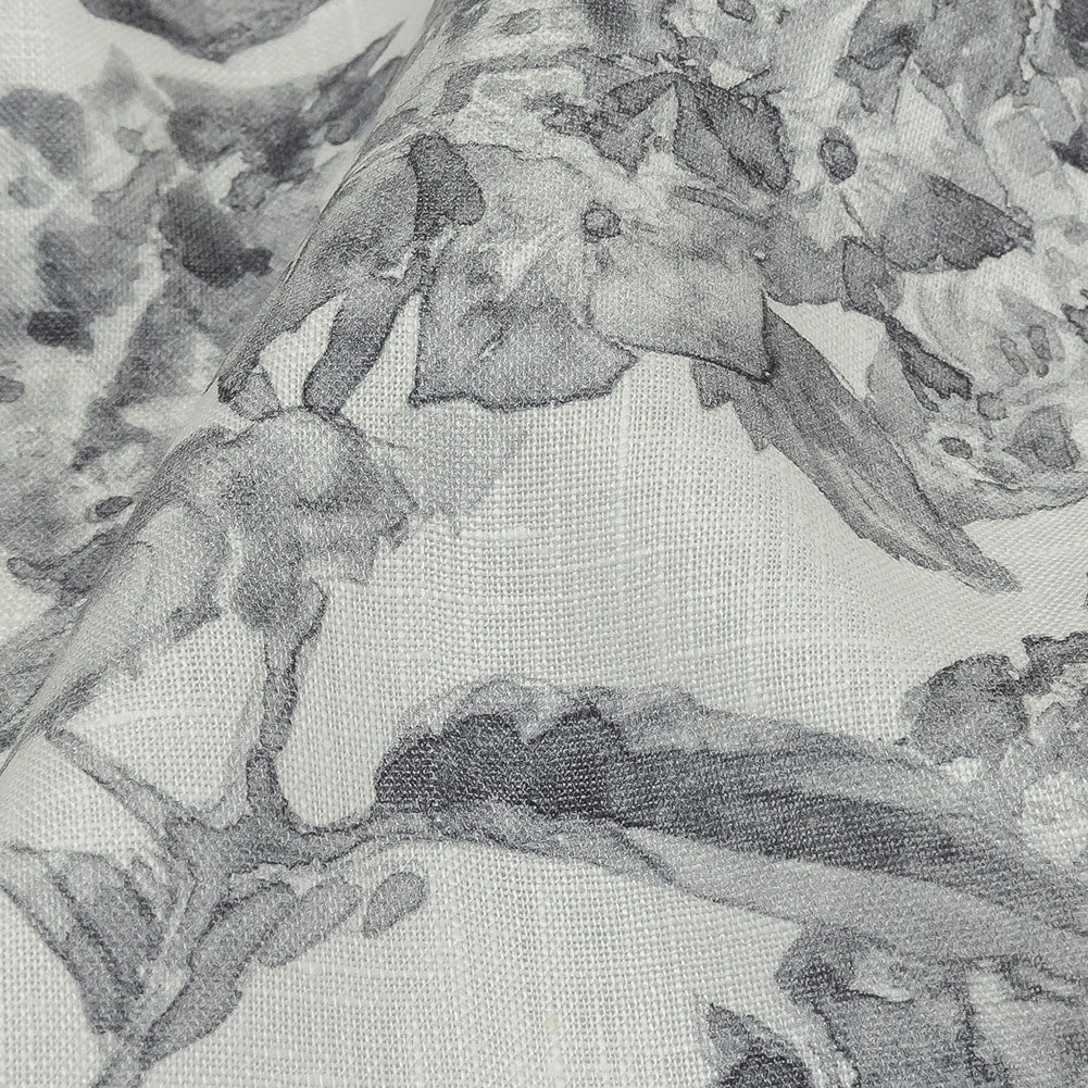 Gray and White Hydrangeas Medium Weight Linen Woven Detail