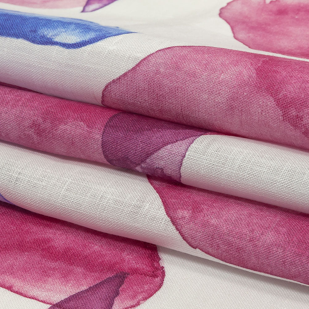 Pink, Blue and Green Painterly Geometry Medium Weight Linen Woven Folded