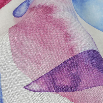 Pink, Blue and Green Painterly Geometry Medium Weight Linen Woven Detail