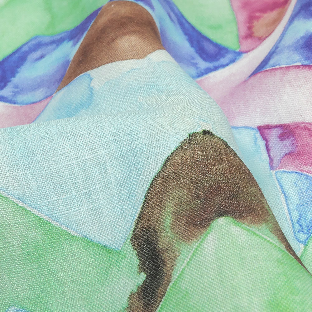 Pink, Blue and Green Watercolor Geometrics Medium Weight Linen Woven - Detail
