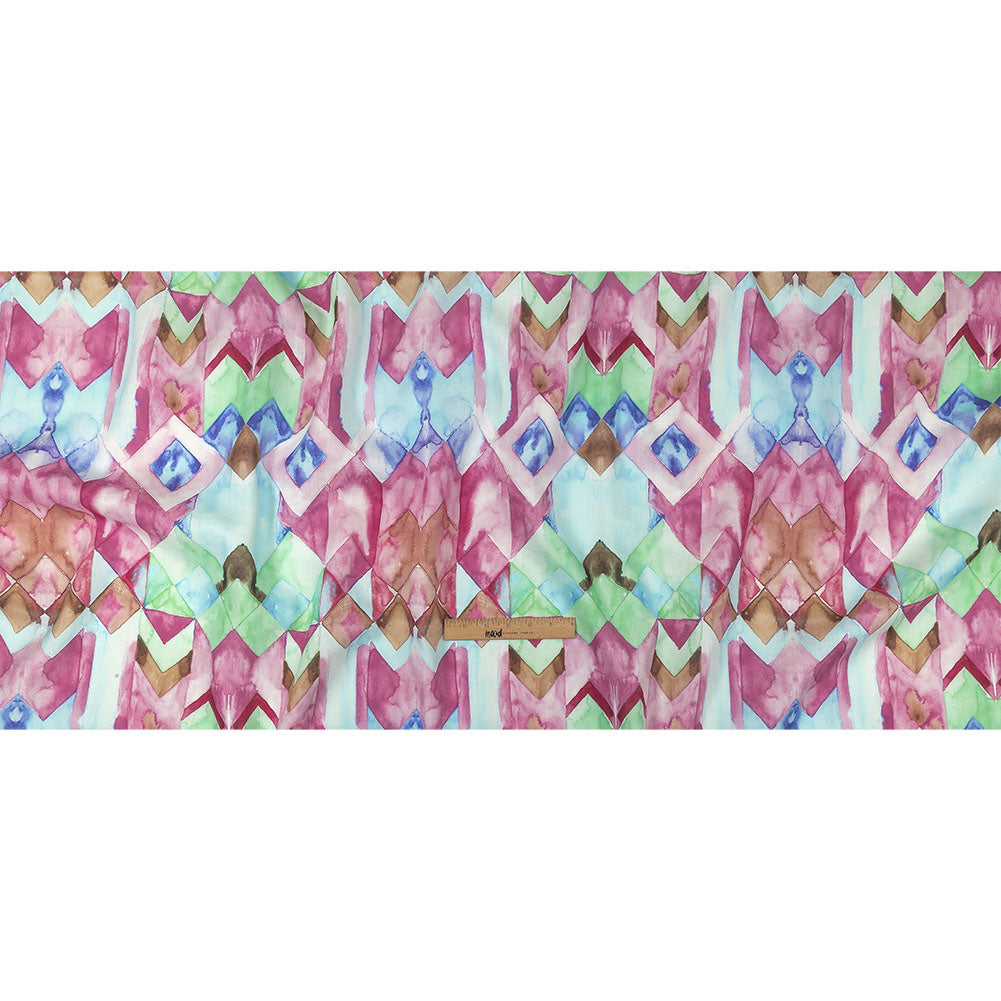 Pink, Blue and Green Watercolor Geometrics Medium Weight Linen Woven - Full