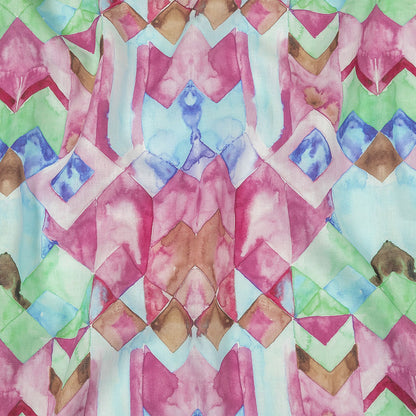 Pink, Blue and Green Watercolor Geometrics Medium Weight Linen Woven
