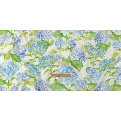 Blue, Green and White Hydrangeas Medium Weight Linen Woven Full