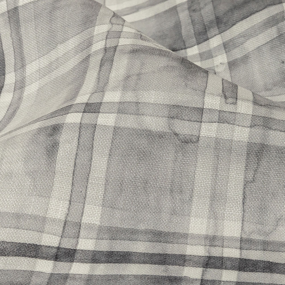 Gray and White Watercolor Plaid Medium Weight Linen Woven Detail