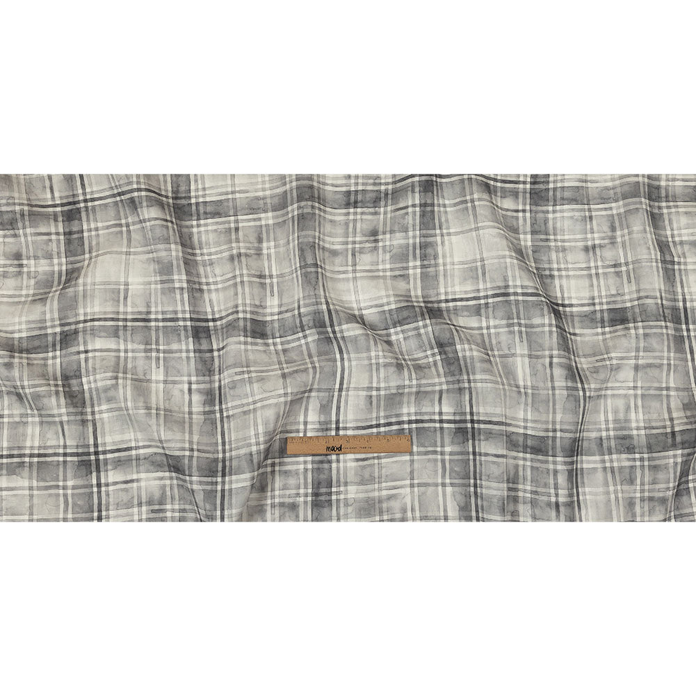Gray and White Watercolor Plaid Medium Weight Linen Woven Full