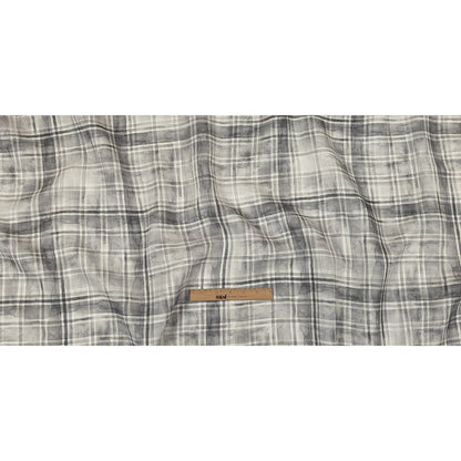 Gray and White Watercolor Plaid Medium Weight Linen Woven Full