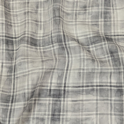 Gray and White Watercolor Plaid Medium Weight Linen Woven