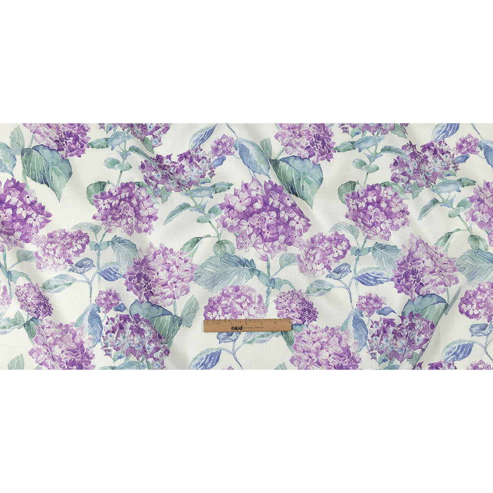 Purple, Green and White Hydrangeas Medium Weight Linen Woven Full