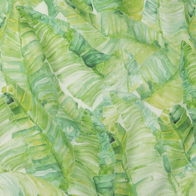Brilliant Green Palm Leaves Medium Weight Linen Woven