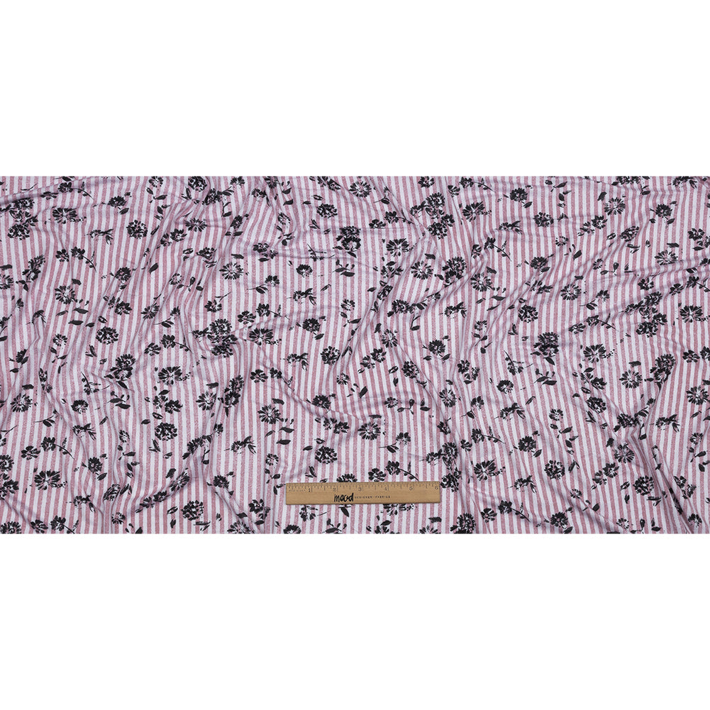 Mauve, White and Black Candy Stripes and Florals Stretch Rayon Jersey Full
