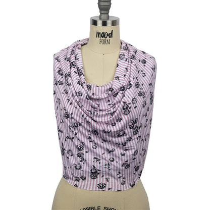 Mauve, White and Black Candy Stripes and Florals Stretch Rayon Jersey Drape