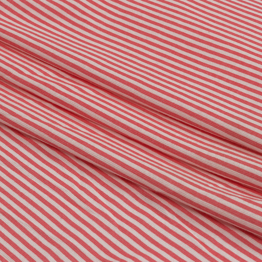 Bubblegum and White Candy Striped Cotton and Rayon Jersey Folded