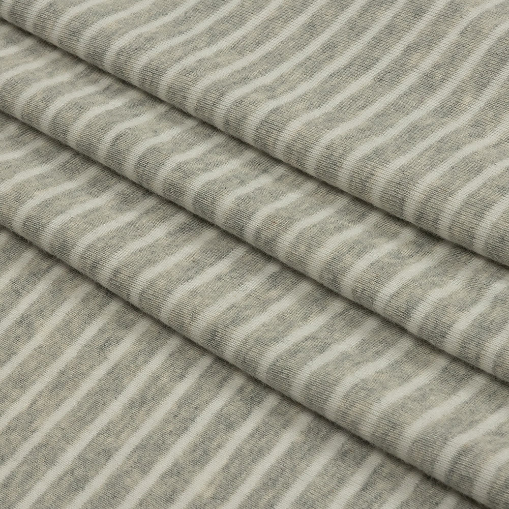 Heathered Gray and White Striped Cotton 1x1 Rib Knit Folded