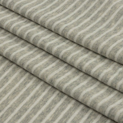 Heathered Gray and White Striped Cotton 1x1 Rib Knit Folded