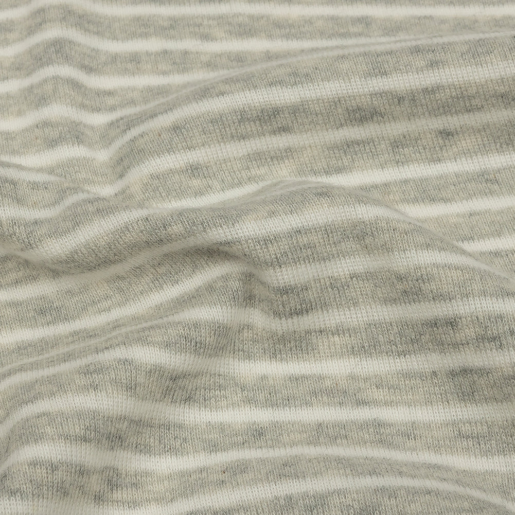Heathered Gray and White Striped Cotton 1x1 Rib Knit Detail