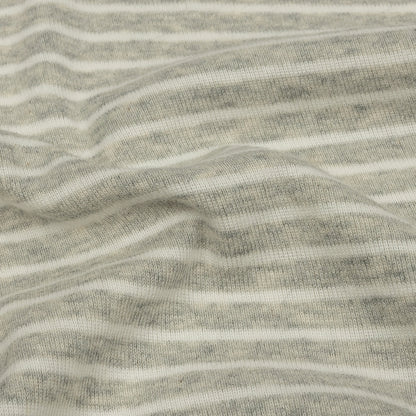 Heathered Gray and White Striped Cotton 1x1 Rib Knit Detail