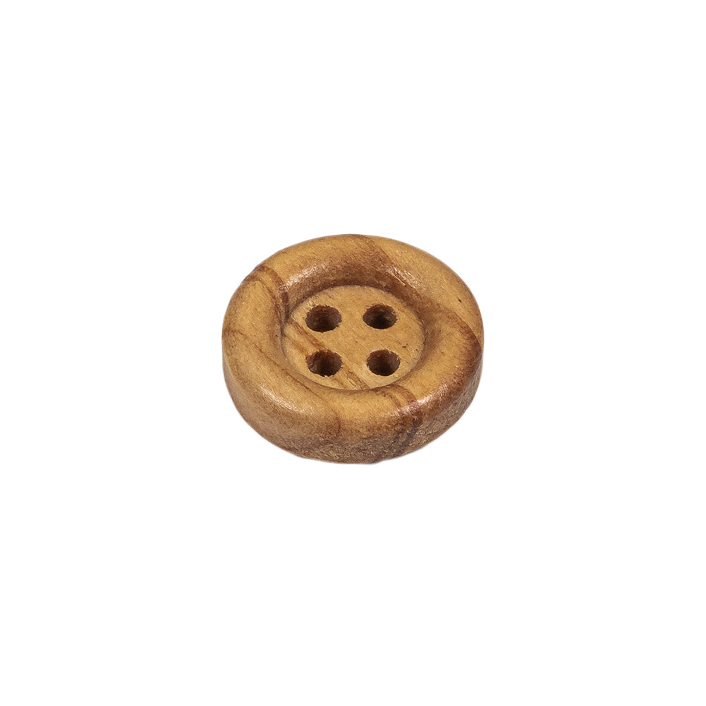 Natural Rolled Rim 4-Hole Wood Button - 24L/15mm Folded