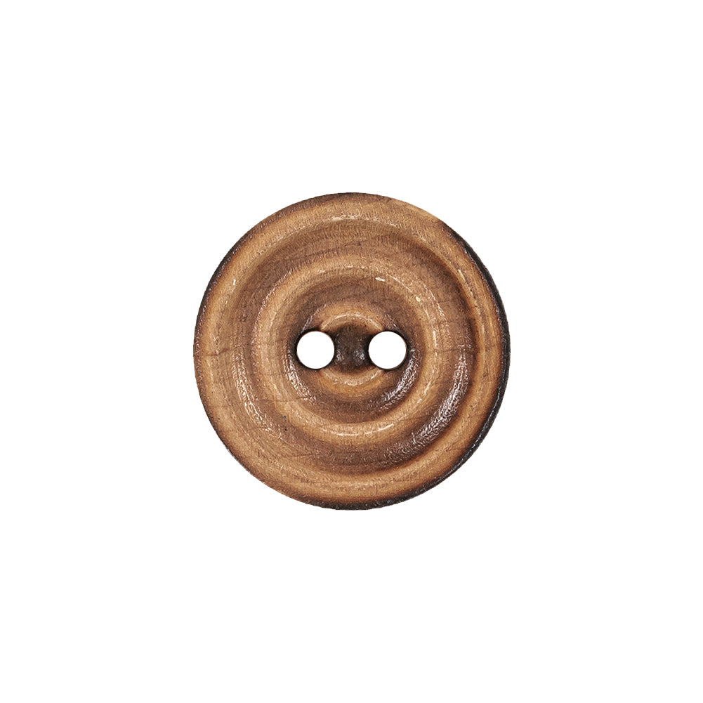 Mat Button Ripple Rounded Natural Scorched Concentric Ripples 2-Hole Wood Button - 30L/19mm