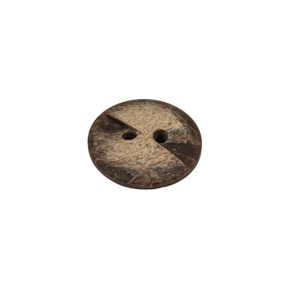 Bracken and Travertine Brown Geometric Carved 2-Hole Wood Button - 25L/16mm Folded