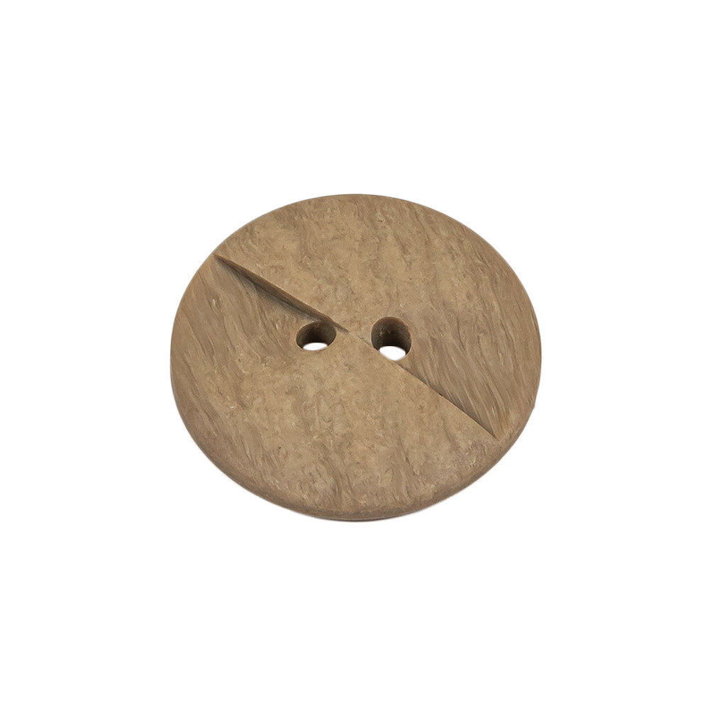 Beige Wood Look Geometric Carved 2-Hole Plastic Button - 36L/23mm Folded
