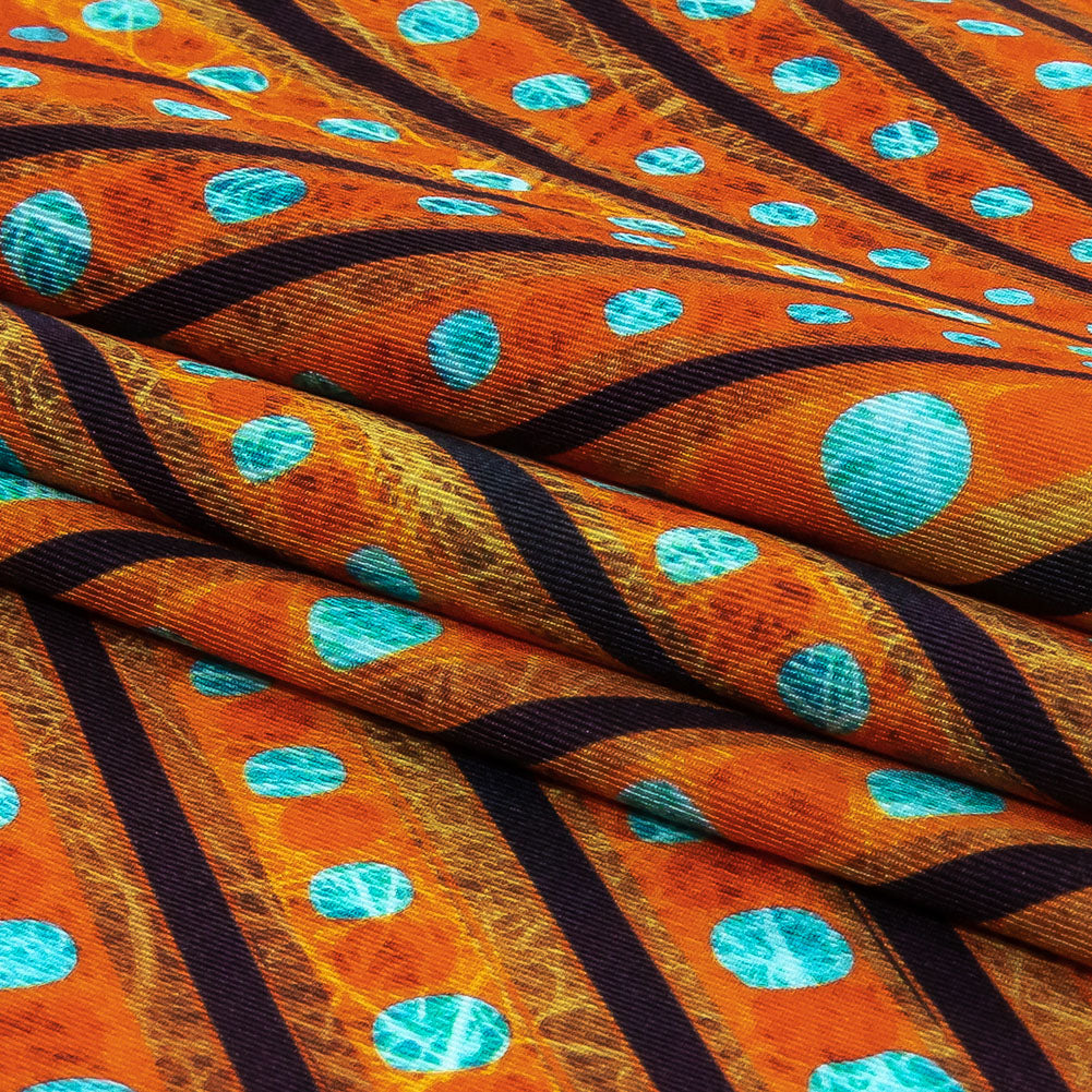 Orange, Espresso and Teal Art Deco Feathers UV Protective Compression Swimwear Tricot with Aloe Vera Microcapsules