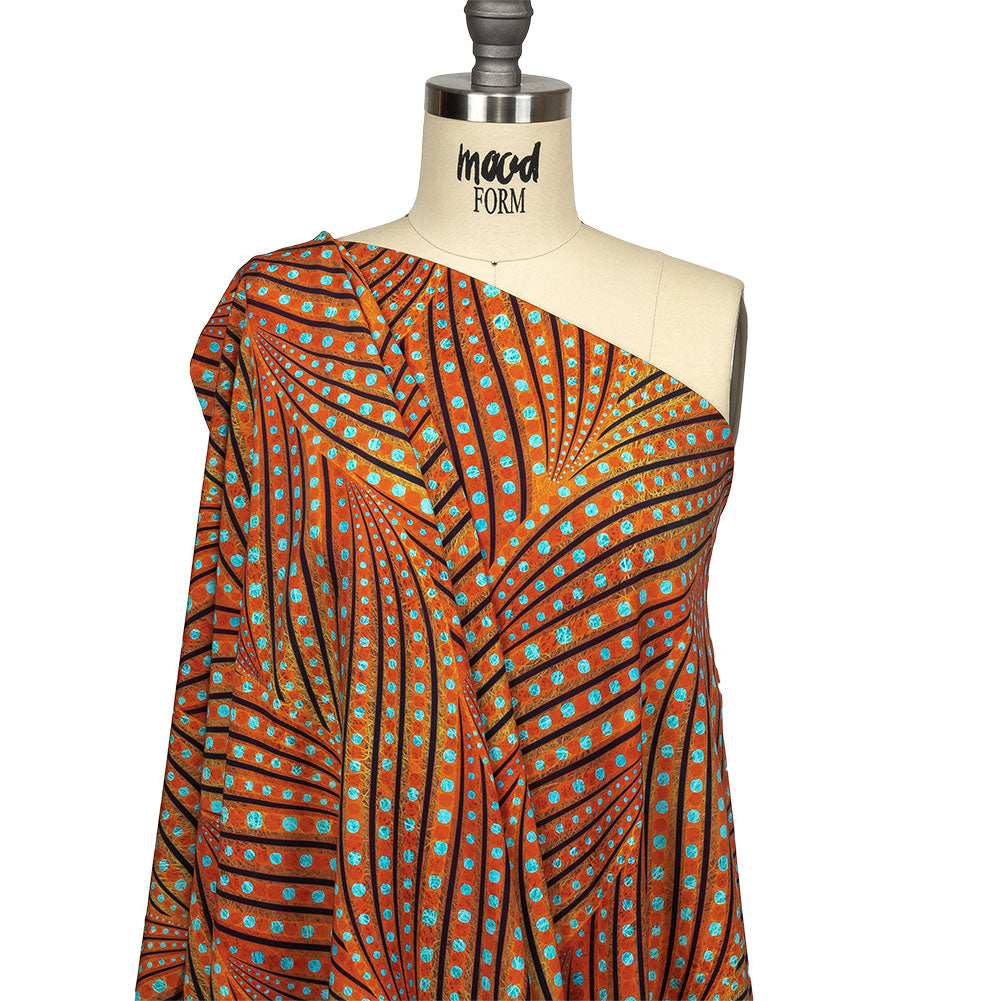 Orange, Espresso and Teal Art Deco Feathers UV Protective Compression Swimwear Tricot with Aloe Vera Microcapsules