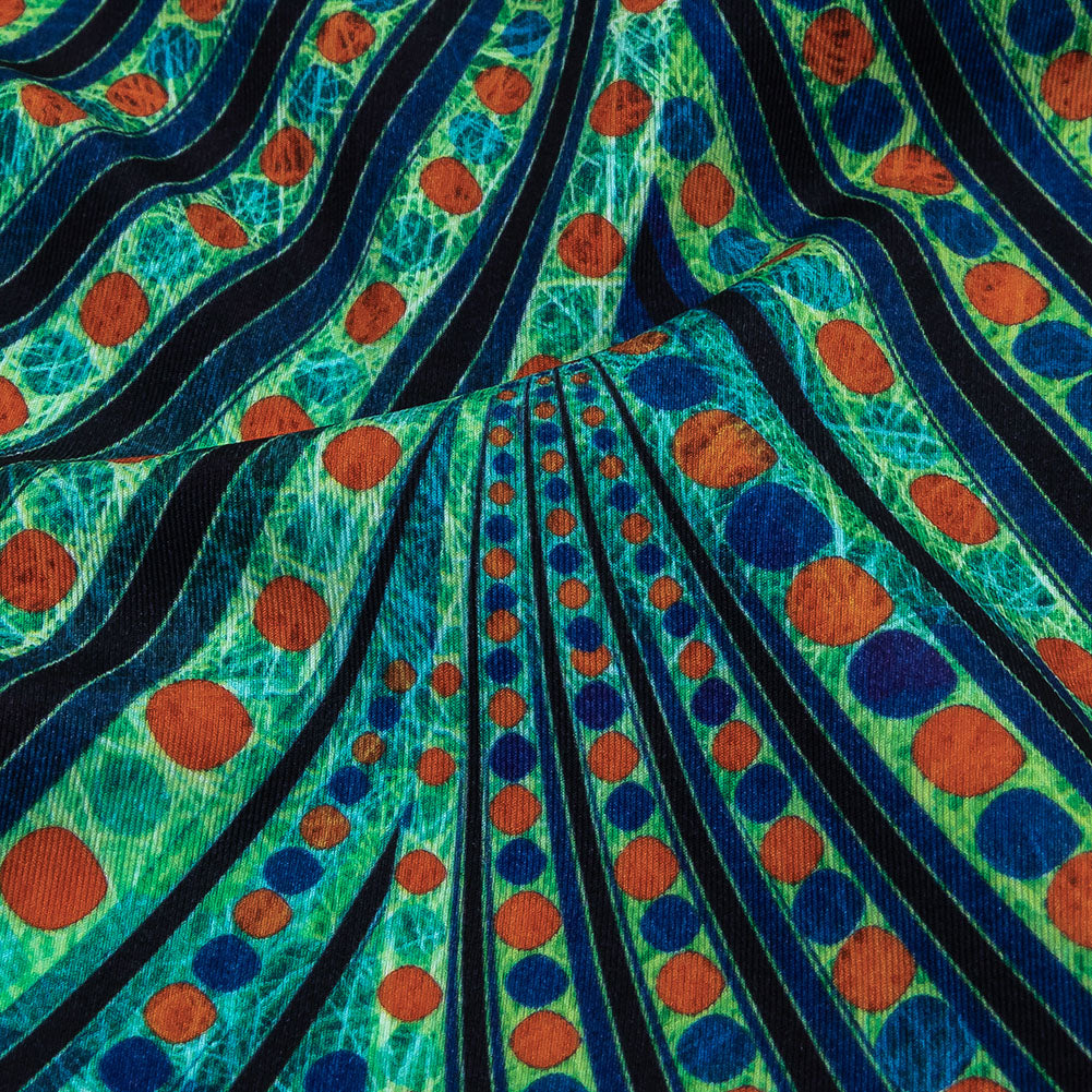 Jade, Blue and Orange Art Deco Feathers UV Protective Compression Swimwear Tricot with Aloe Vera Microcapsules